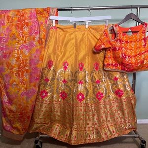 Gold and Orange Lehenga Set